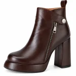 Bottines femme café à plateforme et talon carré élégantes