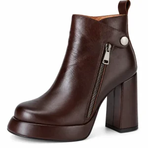 Bottines femme café à plateforme et talon carré élégantes