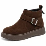Bottines femme café fourrées à boucle en cuir élégant