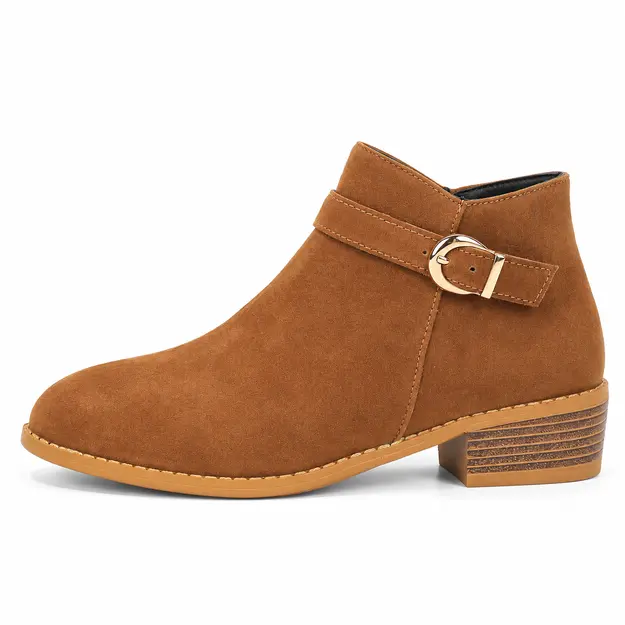 bottines femme camel a boucle et zip vue de profil sur fond blanc 45154