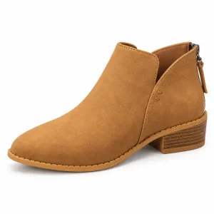 bottines femme camel retro a zip arriere vue de trois quarts sur fond blanc 45149