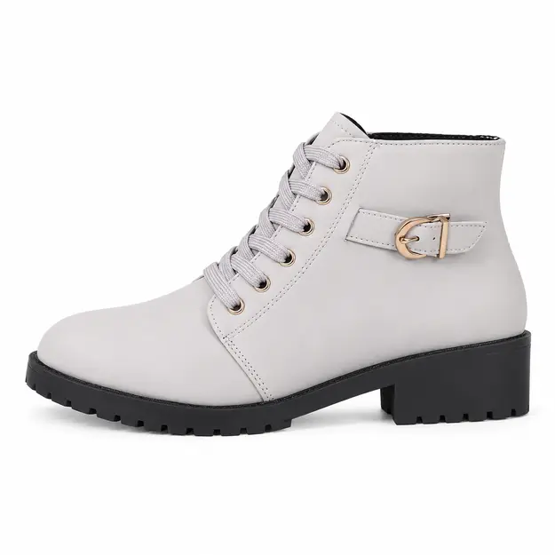 bottines femme grises a lacets et talon carre vue de profil sur fond blanc 45210