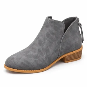 bottines femme grises retro a zip arriere vue de trois quarts sur fond blanc 45147
