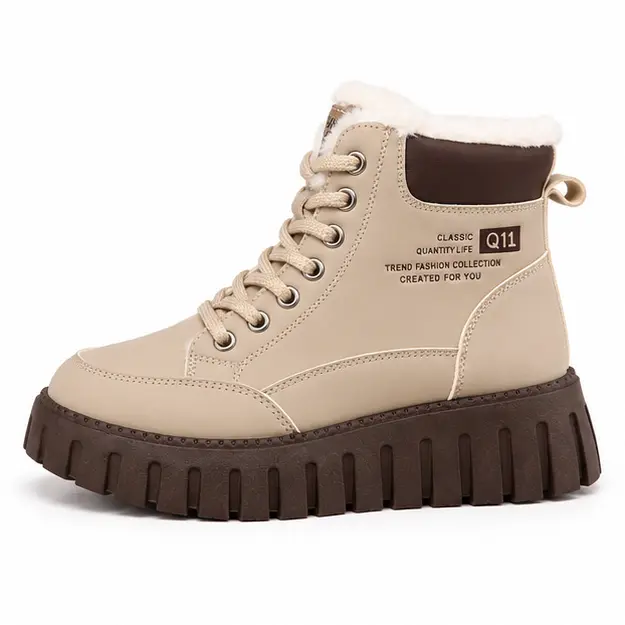 bottines femme kaki fourrees a lacets vue de profil sur fond blanc 45240