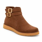 bottines femme marron a boucle et talon bas vue de trois quarts sur fond blanc 45220