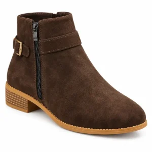 bottines femme marron a boucle et zip vue de trois quarts sur fond blanc 45153