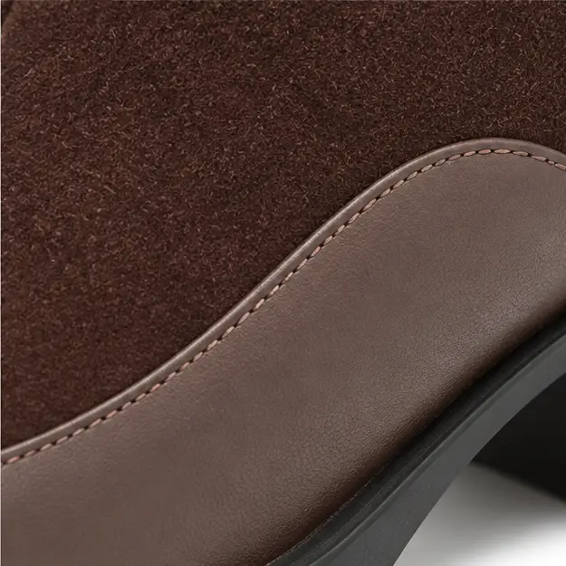 bottines femme marron a talon carre et zip detail de la suedine et de lempiecement lisse 45247