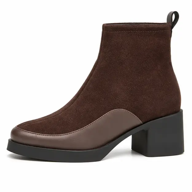 bottines femme marron a talon carre et zip vue de profil sur fond blanc 45247