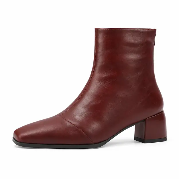 bottines femme marron doublees a bout carre vue de profil sur fond blanc 45143