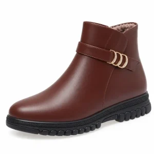 bottines femme marron doublees a semelle compensee vue de trois quarts sur fond blanc 45209