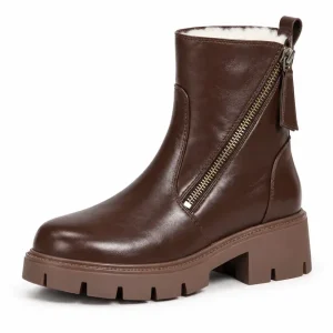 Bottines femme marron doublées à zip avec semelle crantée élégantes