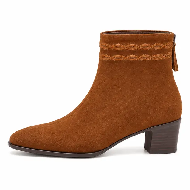 bottines femme marron fourrees a finition veloutee vue de profil sur fond blanc 45141