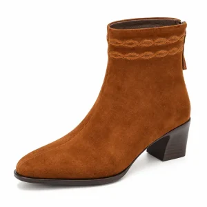 bottines femme marron fourrees a finition veloutee vue de trois quarts sur fond blanc 45141