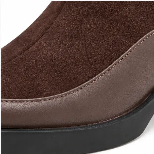 bottines femme marron fourrees a talon carre et zip detail de la suedine et de lempiecement lisse 45248