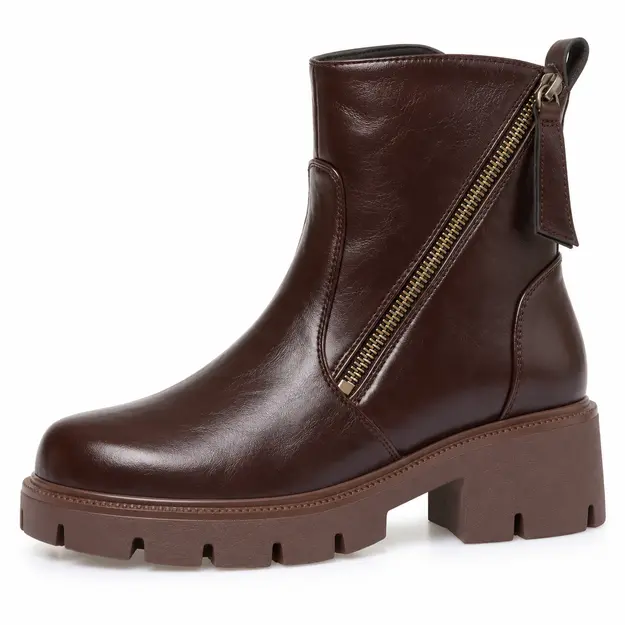 Bottines automne femme marron avec fermeture éclaire et semelle crantée