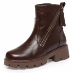 Bottines femme marron fourrées avec zip et semelle crantée
