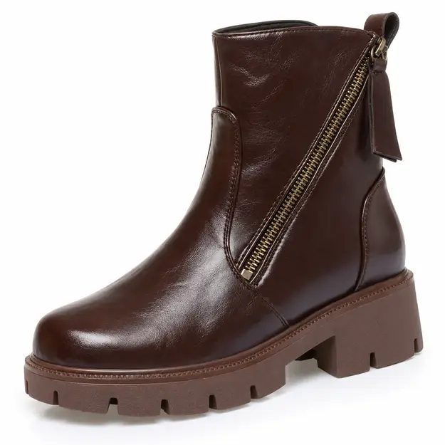 Bottines femme marron fourrées avec zip et semelle crantée
