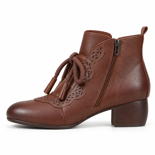 bottines femme marron fourrees a zip et talon carre vue de profil sur fond blanc 45213