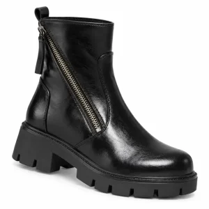 Bottines femme noires fourrées à zip oblique et talon cranté en vue de profil