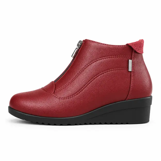 bottines femme rouges a talon compense vue de profil sur fond blanc 45238