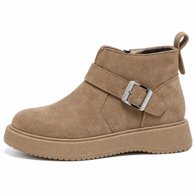 Détail de la boucle sur bottines femme kaki fourrées