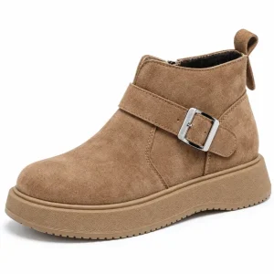 Bottines femme kaki fourrées avec boucle en cuir confortable