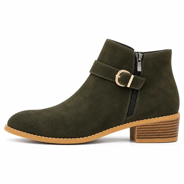 bottines femme vertes a boucle et zip vue de profil sur fond blanc 45155