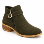 bottines femme vertes a boucle et zip vue de trois quarts sur fond blanc 45155