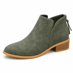 bottines femme vertes retro a zip arriere vue de trois quarts sur fond blanc 45148
