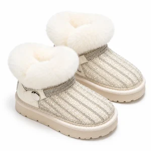 bottines fille beiges fourrees a sequins et zip sur fond blanc