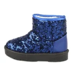 bottines fille bleues fourrees a sequins sur fond blanc