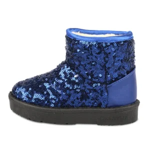 bottines fille bleues fourrees a sequins sur fond blanc