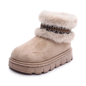 bottines fille creme fourrees a plateforme sur fond blanc