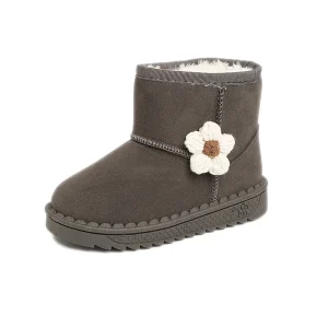 bottines fille grises fourrees a fleur sur fond blanc