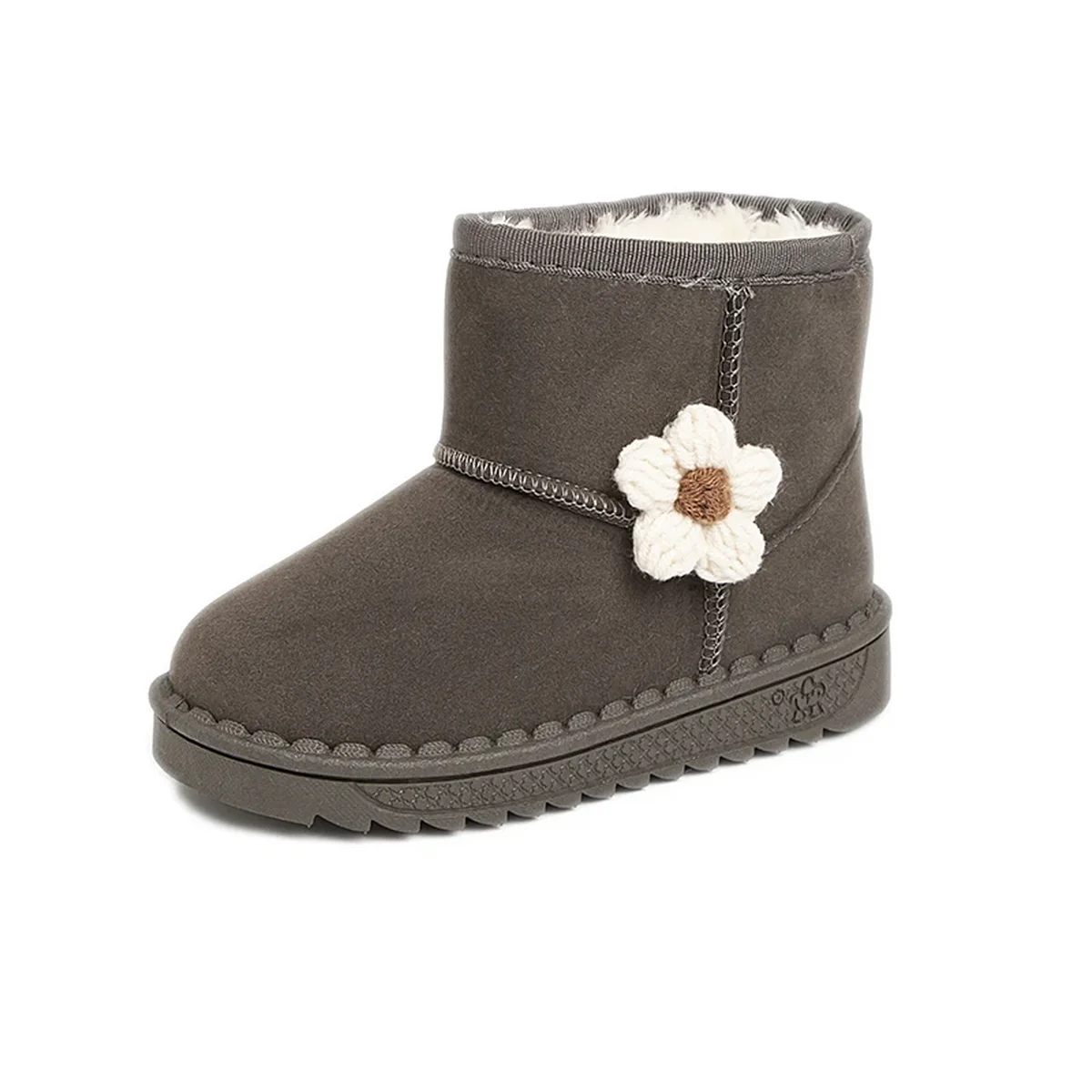 bottines fille grises fourrees a fleur sur fond blanc