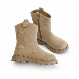 bottines fille kaki fourrees a etoiles et zip sur fond blanc