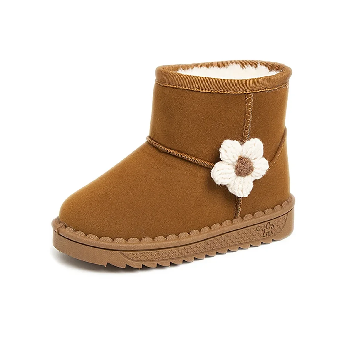 bottines fille marron fourrees a fleur sur fond blanc