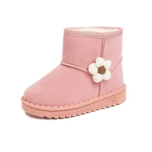 bottines fille roses fourrees a fleur sur fond blanc