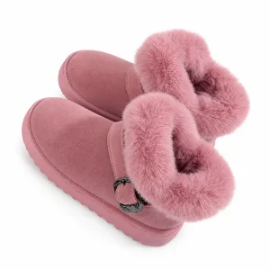 bottines fille roses fourrees a revers sur fond blanc
