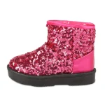 bottines fille roses fourrees a sequins sur fond blanc