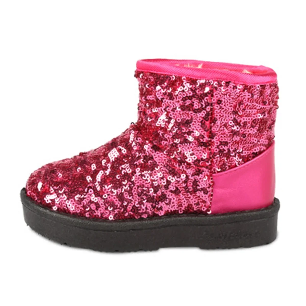 bottines fille roses fourrees a sequins sur fond blanc
