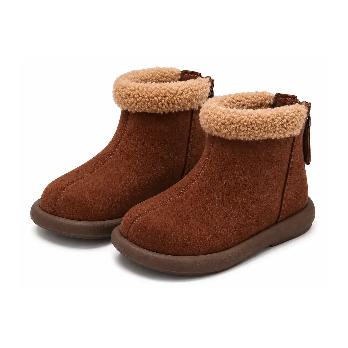 bottines garcon marron en microfibre a zip sur fond blanc
