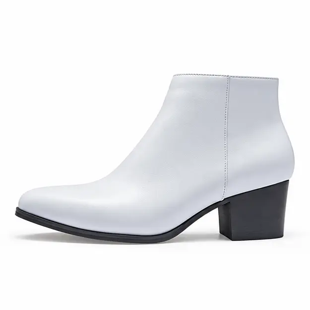 bottines homme blanches a talon et zip vue de profil sur fond blanc 45322