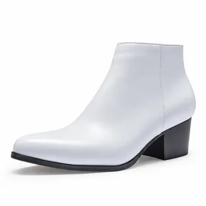 bottines homme blanches a talon et zip vue de trois quarts sur fond blanc 45322