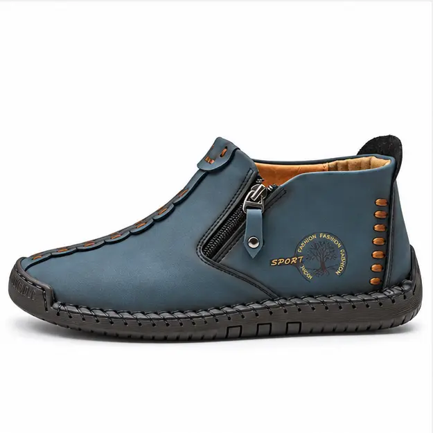 bottines homme bleues a zip style mocassin vue de profil sur fond blanc 45352