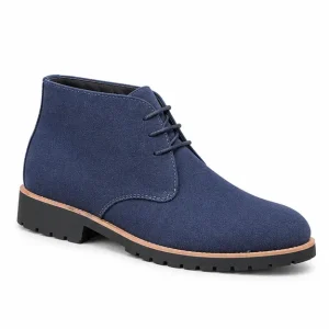 bottines homme bleues effet suede a lacets vue de trois quarts sur fond blanc 45442