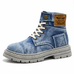 bottines homme bleues en toile a lacets vue de trois quarts sur fond blanc 45284