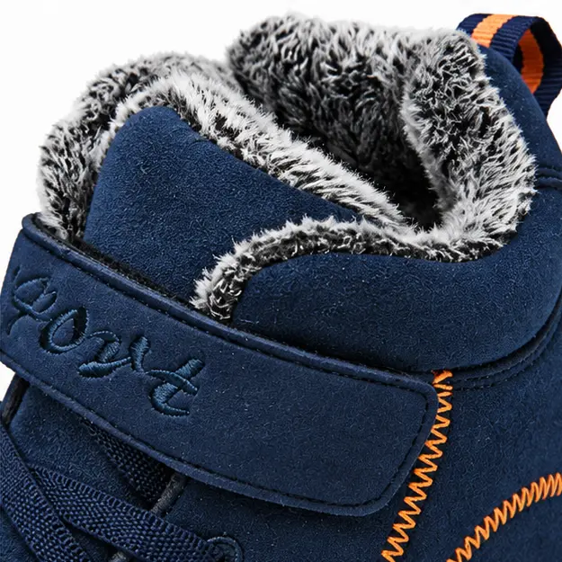 bottines homme bleues fourrees a scratch et lacets detail de la doublure et de la bride a scratch 45343