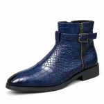 bottines homme bleues texturees a zip vue de trois quarts sur fond blanc 45361