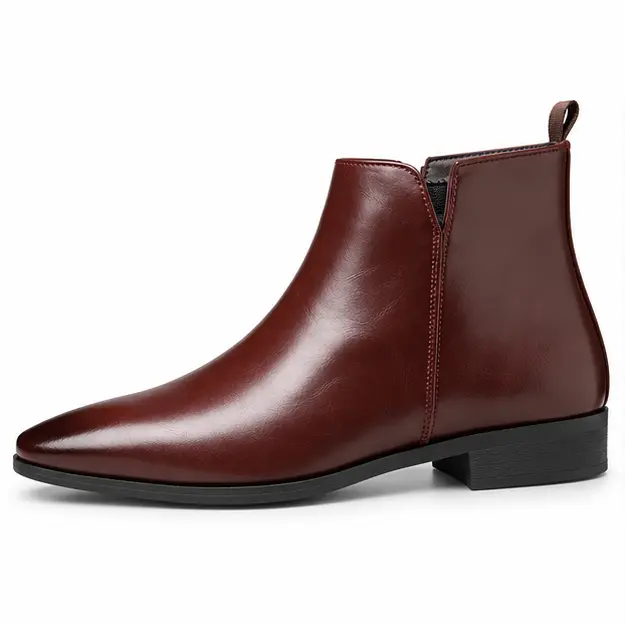bottines homme bordeaux brillantes a bout effile vue de profil sur fond blanc 45365